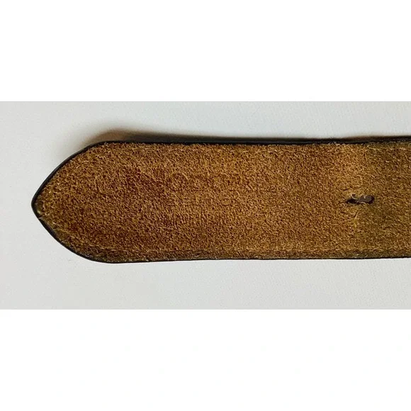 Nocona Women's Concho Leather Rhinestone Silver‎ Floral Buckle 2-Tone Belt Sz 38 - Picture 7 of 8